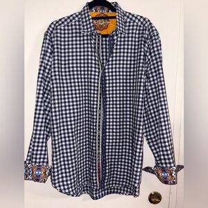 Robert Graham Blue and White Checkered Casual Button Down Shirt